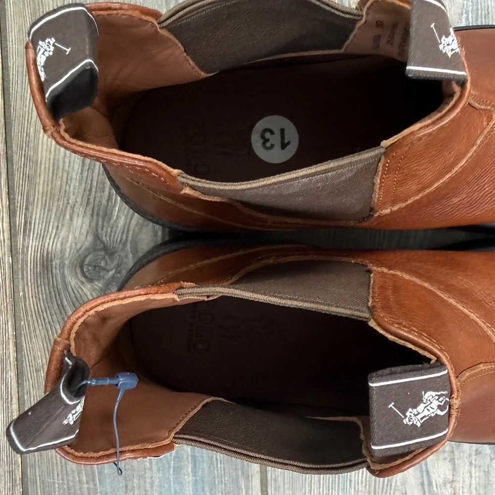 Polo Ralph Lauren Mens Size 13 Oslo Chelsea Boots Brown Leather Lug Sole New - Picture 7 of 8